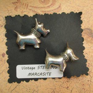 STERLING MARCASITE Terrrier Dog Brooches~Vintage Sterling Silver Gemstone Dogs